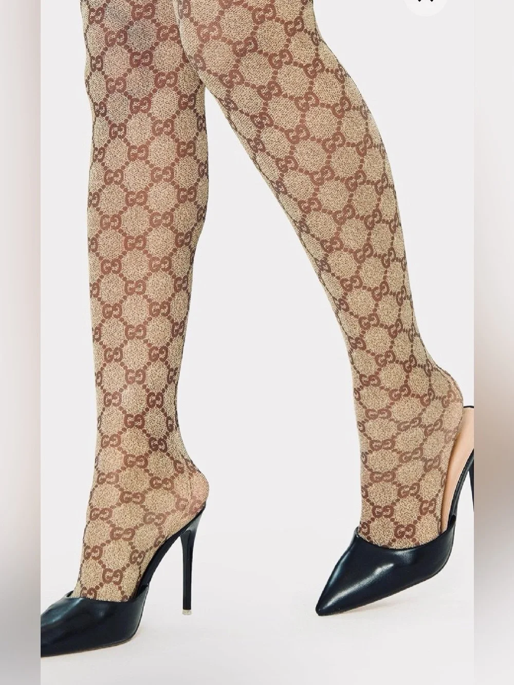 GG Logo Monogram Tights in Brown Size M Medium